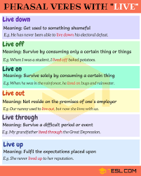 Phrasal Verbs With Live Live Out Live On Live Off 7 E S L Learn English Words English Words Learn English Vocabulary
