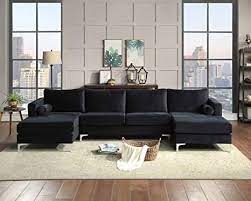 Cranston upholstered black linen fabric long couch living room sofa item no: Amazon Com Sectional Sofa Sets Modern Elegant Velvet With Two Pillows Upholstered U Shaped Sofa Couch For Living Room Apartment Black Kitchen Dining