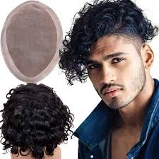 Amazon.com : Lishy Curly Toupee for Men 9”x7” European Virgin Human Hair  Replacement Systems Men's Hairpiece Mono Lace Top with Durable PU Around  Medium Light Density 1B Black Color : Beauty &
