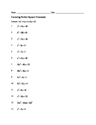 Cipir6 Perfect Square Trinomial Worksheet Doc