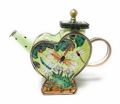 Kelvin Chen Dragonflies Frog Enameled Miniature Heart Teapot Hinged Lid 4 25 Ebay