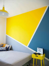 Try evergreen fog sw 9130 on an accent wall and pure white sw 7005 on the adjacent walls and ceiling. A Diy Geometric Wall Mural With Behr Paint Inspired By This Bedroom Wall Paint Bedroom Wall Designs Room Wall Painting