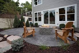 Small Patio Design Ideas Stamped Concrete Patio Ideas Firepit Wooden Outdoor Armchairs Concrete Patio Stamped Concrete Patio Patio Design