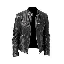 Wulilinl Men S Casual Autumn Winter Stand Collar Slim Pu Leather Sleeve Bomber Jacket Pure Long Sleeved Coat In 2020 Leather Jacket Jackets