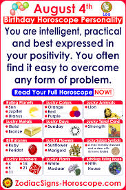 Daily, weekly horoscope for all zodiac signs. August 4th Accurate Birthday Horoscope Personality Birthday Horoscope Birthday Personality July 25 Zodiac
