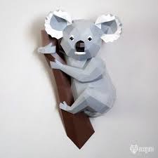 Make Your Own Koala 3d Wall Decor With Ecogami S Pdf Template Paper Crafts Paper Sculpture Koala