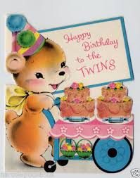 Birthday Card Birthday Wishes For Twins Images 1950 S Teddy Bear Twins Birthday Greeting Card W 2 Glittery Cakes Unused Card Birthday Cards For Twins Vintage Birthday Cards Vintage Birthday