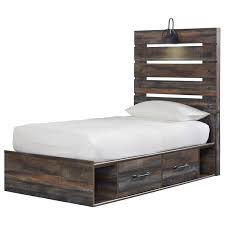 A refined take on barn board beauty, its complex, replicated wood grain showcases hints of burnt orange and teal tones for a sense of weatherworn authenticity. Ashley Signature Design Drystan B211 53 52 150 B100 11 Rustic Twin Storage Bed With 2 Drawers Industrial Light Dunk Bright Furniture Platform Beds Low Profile Beds
