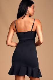 Heart Eyes Black Ruffled Bodycon Mini Dress Ruffle Bodycon Black Short Dress Black Ruffle Dress