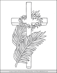 Ash wednesday coloring pages start lent well. Lent Coloring Page Cross Palms Crown Of Thorns Thecatholickid Com