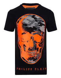 Black And Orange T Shirt Mens Philipp Plein T Shirt Camo Skull In Black Orange Modesens Philipp Plein T Shirt T Shirt Mens Tshirts