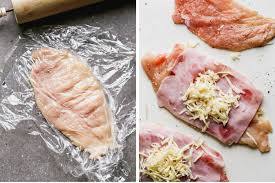 The classic way to make chicken cordon bleu involves breast pounded until thin, layered with ham and cheese, rolled into a log, chilled, dredged in flour then egg then breadcrumbs. Fool Proof Chicken Cordon Bleu Tastes Better From Scratch