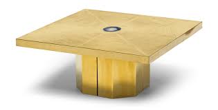 Designed with style and substance, this contemporary round pedestal coffee table is a modern masterpiece. George Mathias Brass And Agate Stone Coffee Table