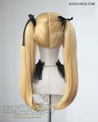 Anime pigtail wigs for cats or dogs in 3 pastel color choices: Kasou Wig Kakegurui Saotome Mary Yellow Blonde Pigtails Cosplay Wig With Black Ribbons Kawaii Hairstyles Black Hair Ribbon Wigs
