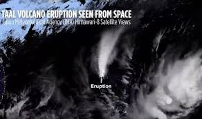 Taal volcano is a large caldera filled by taal lake in the philippines. Taal Volcano Shocking Nasa Images Show Philippines Eruption Visible From Space World News Express Co Uk