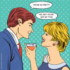 Flirting Couple. Woman Drinking Champagne. Man Flirts with a Woman. Pop Art  Banner Stock Vector | Adobe Stock