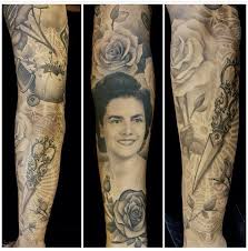 Artist -Chris Adamek Full sleeve , seamstress themed, grandmother's portrait