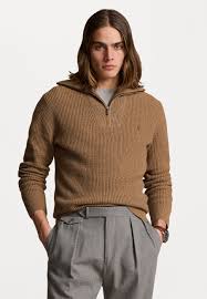 Polo Ralph Lauren WAFFLE WOOL COTTON QUARTER ZIP JUMPER - Jumper - brown  sugar melange/brown - Zalando.co.uk