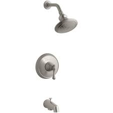 Kohler Revival 1 Handle 1 Spray Tub And Shower Faucet With Scroll Lever Handle In Vibrant Brushed Nickel Valve Not Included Tub Shower Faucets Shower Faucet Shower Tub