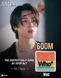WHO" by Jimin (118 days) becomes in the Fastest Solo Song by Male Artist to  reach 1 BILLION streams