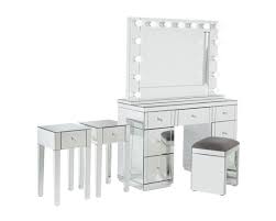 You can pick a table with plenty of drawers. Monroe Silver Mirrored Dressing Table Set With 2 X 1 Drawer Bedside Tables Stool And Large Hollywood Mirror