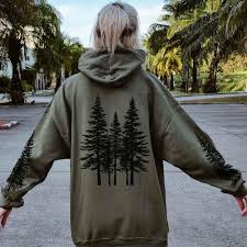 Pine Tree Hoodie Hiking Hoodie Granola Girl Aesthetic Hoodie Nature Hoodie  Forest Hoodie Oversized Linocut Shirt Graphic Gorpcore Hoodie