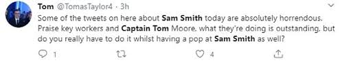 Captain sir tom moore, the second world war veteran who was knighted after raising millions of pounds for the nhs during the uk's first lockdown, has been admitted to hospital with coronavirus. Sam Smith S Fans Rush To Defend Star After Singer Is Compared To Captain Tom 99 Daily Mail Online