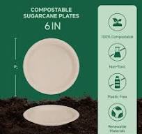 Round Cut-Resistant Sugarcane Compostable Plates｜PFAS-Free, BPA-Free
