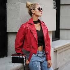 Woman S Faux Leather Jacket Little Red At 79 00 Red Leather Jacket Outfit Red Jacket Outfit Leather Jacket Outfits
