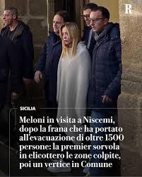 La premier Giorgia Meloni è stata in visita a Niscemi, il comune in  provincia di Caltanissetta, colpito da una frana che ha portato  all’evacuazione dalle case di oltre 1.500 cittadini. La presidente ...