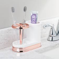 Mdesign Decorative Bathroom Dental Storage Organizer Holder Stand For Electric Spin Toothbrushes Toothpast Brushing Teeth Toothbrush Holder Foam Soap Dispenser
