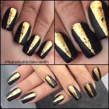 Black And Gold Nail Art Elegant Matte Black And Gold Foil Nail Art Foil Nails Foil Nail Designs Nails