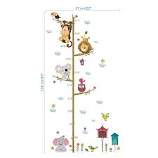 Lion Monkey Owl Elephant Birds Animals Tree Growth Chart Children Room Decorations Cute Height Measure Wall Sticker Home Decor Black Wall Decals Black