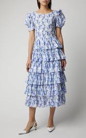 Caroline Constas Rose Tiered Cotton Midi Dress Size Xs