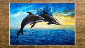 How To Draw Dolphin With Oil Pastel Dolphin Sunset Scenery Drawing With Oil Pastels For Beginners Amazing Art Painting Oil Pastel Oil Pastel Art