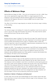 However, he added that the minimum wage will be standardised in stages. Effects Of Minimum Wage Free Essay Sample On Samploon Com
