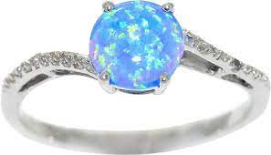 Blue Opal Diamond Round 925 Sterling Silver Rhodium Finish Ring In 2021 Blue Opal Ring Womens Jewelry Rings Opal Promise Ring
