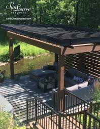 Aluminum Pergola Roof With Adjustable Louvers Installed On A Wood Structure Toit De Pergola En Aluminium Avec Pergola Fire Pit Landscaping Pergola With Roof