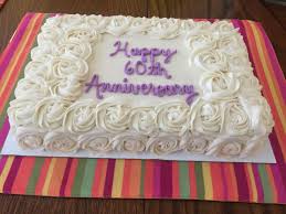 Elegant Birthday Sheet Cake Designs Happy 60th Anniversary 1 4 Sheet White Cake With Cream Cheese Rose Swirls Writing Birthday Sheet Cakes Wedding Sheet Cakes Happy Anniversary Cakes