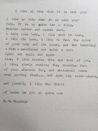 I Like My Body When It Is With Your Ee Cummings Typewriter Poem Quot I Like My Body Quot Ee Cummings Love Poems Literary Wedding Readings Poems