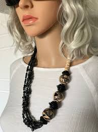 Light Chunky Black Blond Necklace-modern Bold Art Deco-vintage  Beads-designer Statement-exclusive Artwear for You-unique Gift for Her