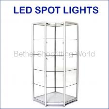 Revolving glass displays rotating display cabinets are ideal if you want your product to be seen from all angles. Led Corner Glass Display Showcases Cabinet
