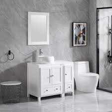 Includes drawers for storing towels, cosmetics, toiletries and others needed stuff. Wonline 36 White Bathroom Vanity Cabinet And Ceramic Vessel Sink Equipped With Chrome Faucet Drain And Mirror Vanities Set Walmart Com Walmart Com