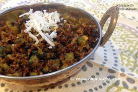 Once mustard seeds start spluttering, add hing and turmeric powder. à¤• à¤°à¤² à¤¯ à¤š à¤­ à¤œ Karlyachi Bhaji Karela Sabji Sweet Sour Maharashtrian Style My Home Mantra