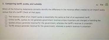 Solved Comparing Tariff Quota And Subsidy Which Of The Chegg Com