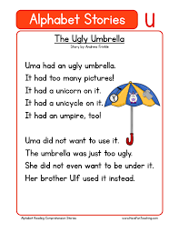The video says the word; Alphabet Stories Letter U Reading Comprehension Worksheet Have Fun Teaching