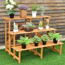 3 Tiers Wooden Corner Plant Ladder Pot Holder Rack Wood Plant Stand Plants Plant Stands Outdoor