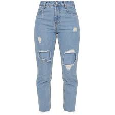 Light Wash Patch Pocket Open Rip Mom Jean 42 Liked On Polyvore Featuring Jeans Distressing Jea Light Wash Ripped Jeans Ripped Mom Jeans Blue Ripped Jeans