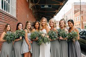 Bridesmaids Bouquets Don T Have To Match The Bride S To Coordinate We Love How This Bride Chose All Greenery Bou Bridal Party Bouquets Wedding Dresses Bridal