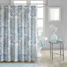 Lian Cotton Printed Shower Curtain Blue Cotton Shower Curtain Blue Shower Curtains Medallion Shower Curtain